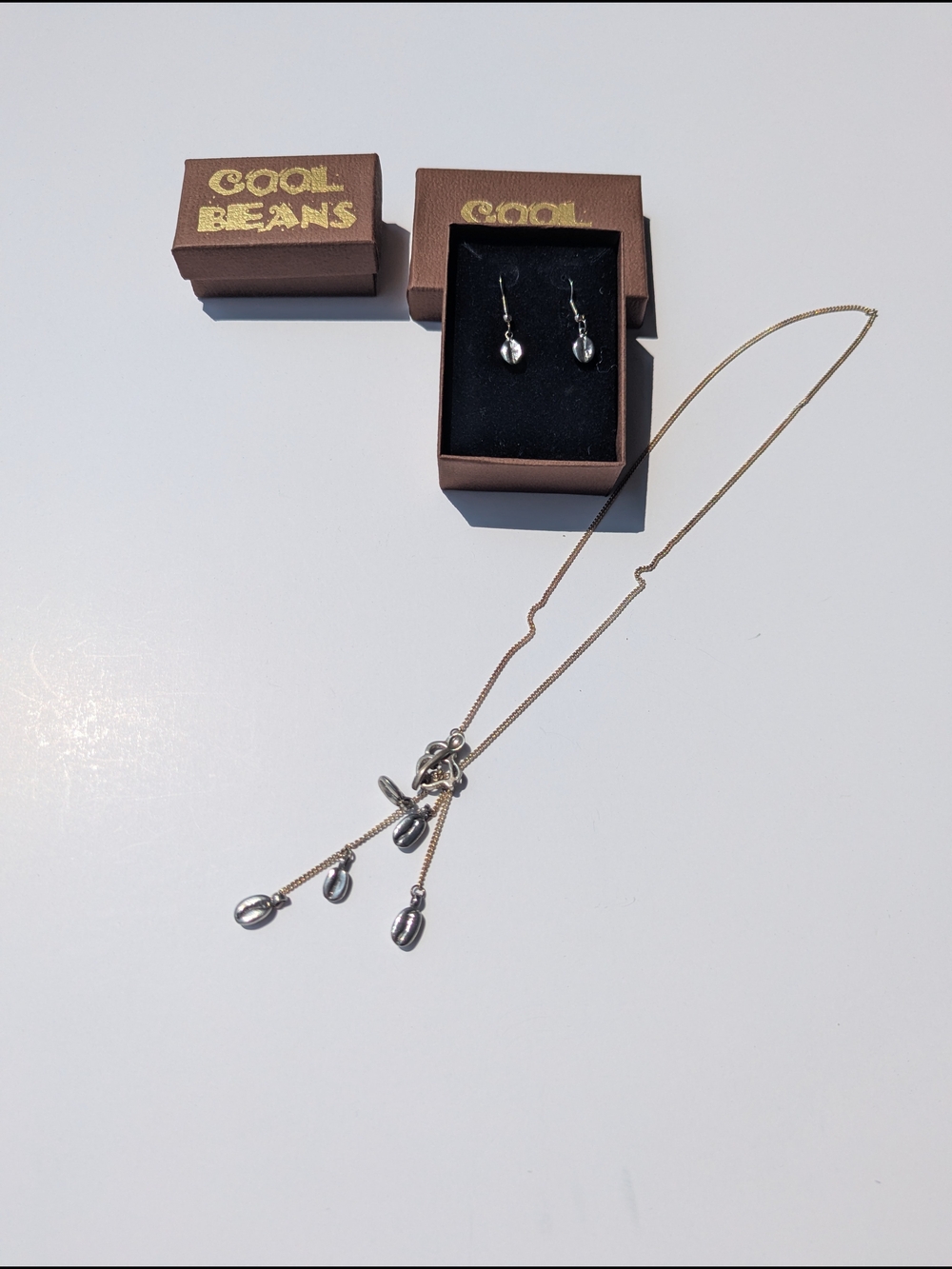 Cool Beans Silver Bean Pendant Necklace & Earrings Set - Silver